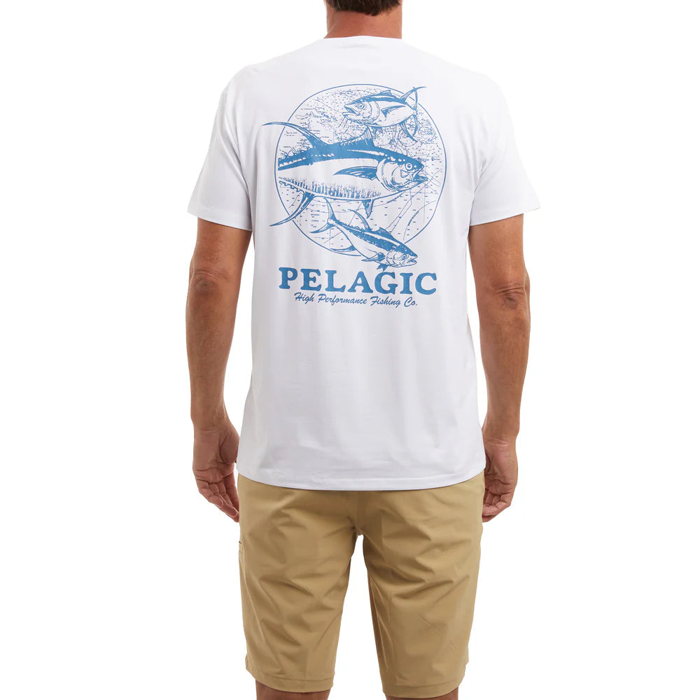 Playera Pelagic Stratos Freespool Tuna Trifecta - White