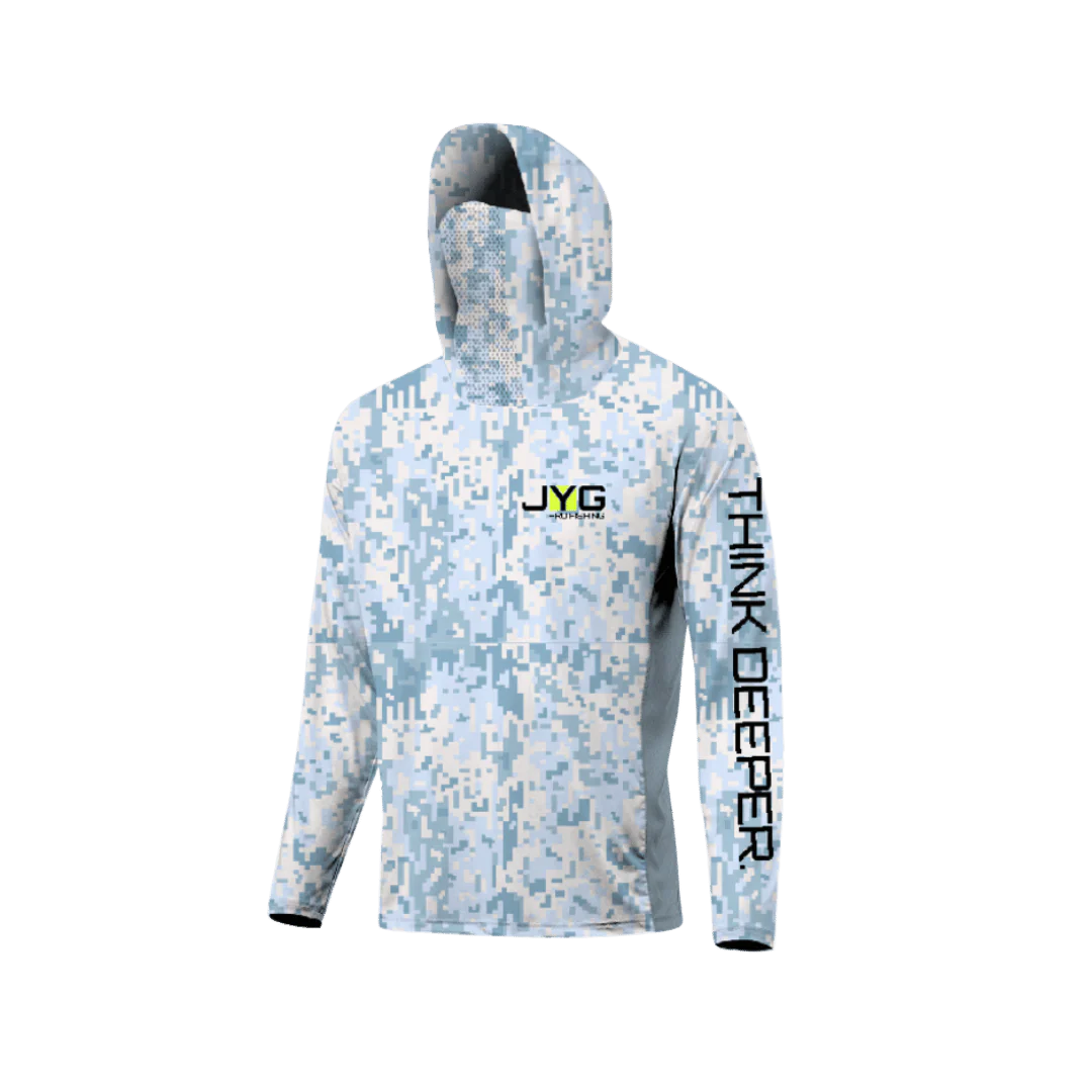 Playera JYG Pro Hooded Fishing Shirt With Facemask - Blue Digi Camo