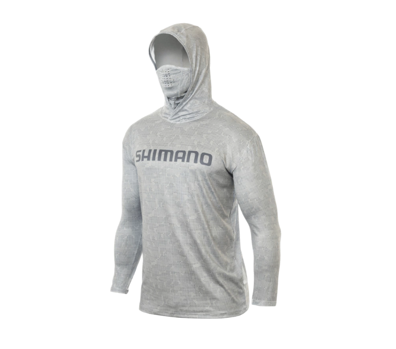 Playera Shimano Hood w Gaiter - Light Grey
