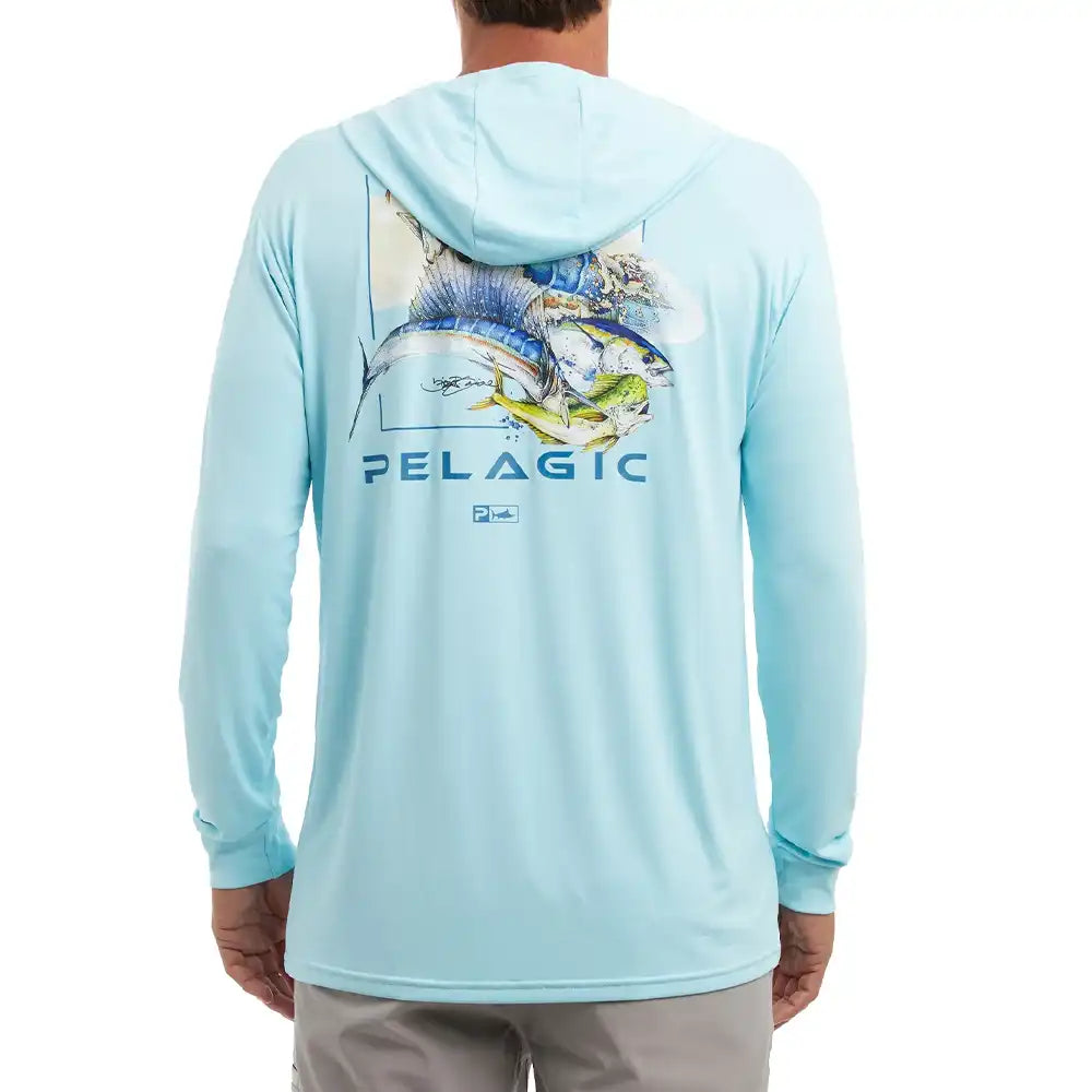 Playera Pelagic AquaTek Hooded Goione Slam - Tahiti Blue