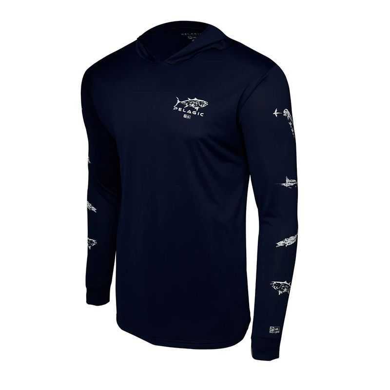 Playera Pelagic AquaTek Hooded Gyotaku - Navy