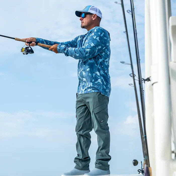 Playera AFTCO Ocean Bound Hooded Performance Shirt - Blue Grander Camo