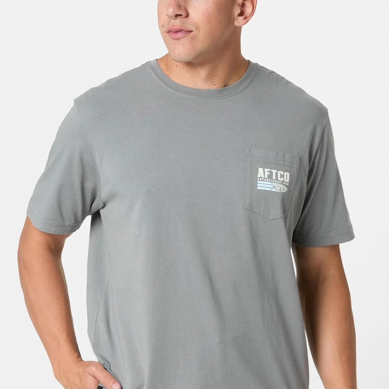 Playera Aftco Strype Short Sleeve Pocket Shirt - Cement