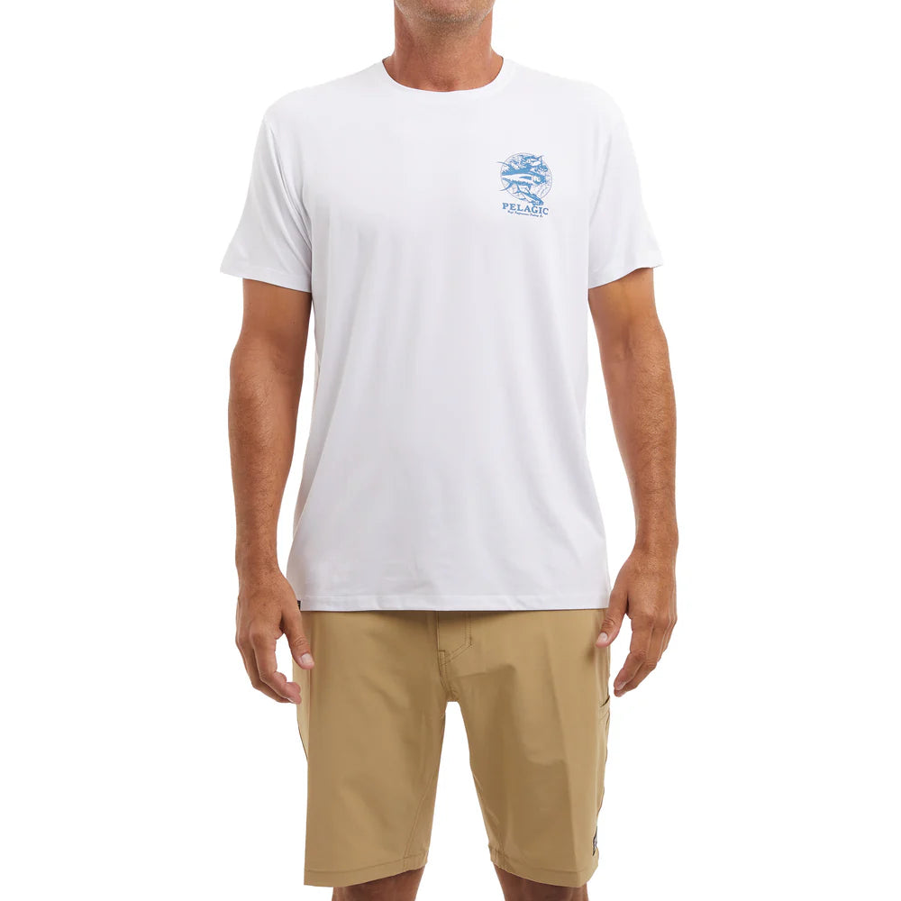 Playera Pelagic Stratos Freespool Tuna Trifecta - White