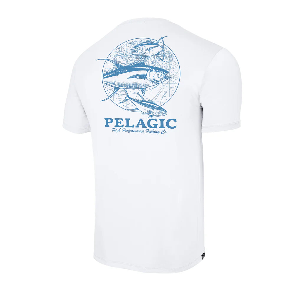 Playera Pelagic Stratos Freespool Tuna Trifecta - White
