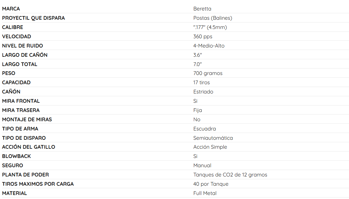 Pistola Beretta Mod. 84 FS Blowback CO2 4.5