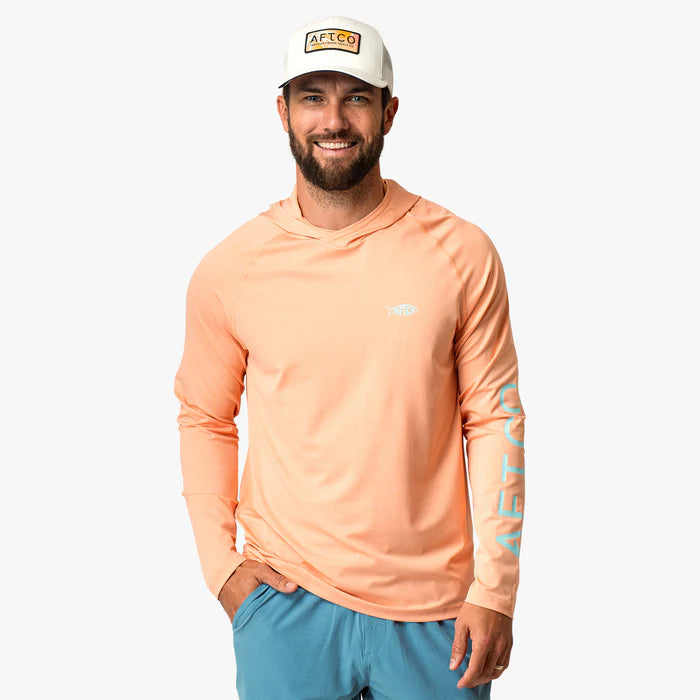Playera Aftco Samurai Sun Protection Hoodie - Coral Sands Heather