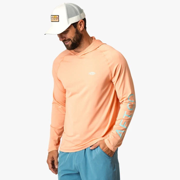 Playera Aftco Samurai Sun Protection Hoodie - Coral Sands Heather