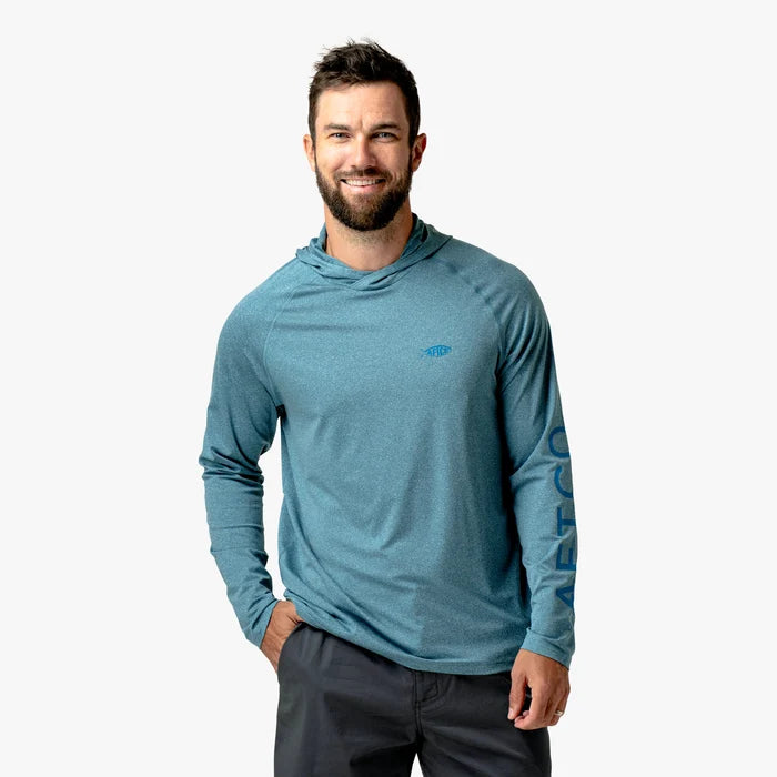 Playera Aftco Samurai Sun Protection Hoodie - Gulf Coast Heather