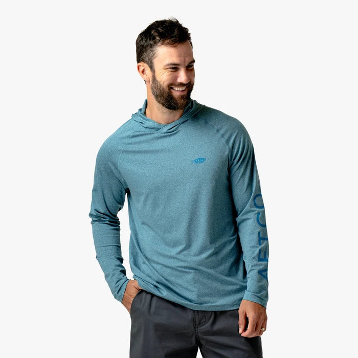 Playera Aftco Samurai Sun Protection Hoodie - Gulf Coast Heather