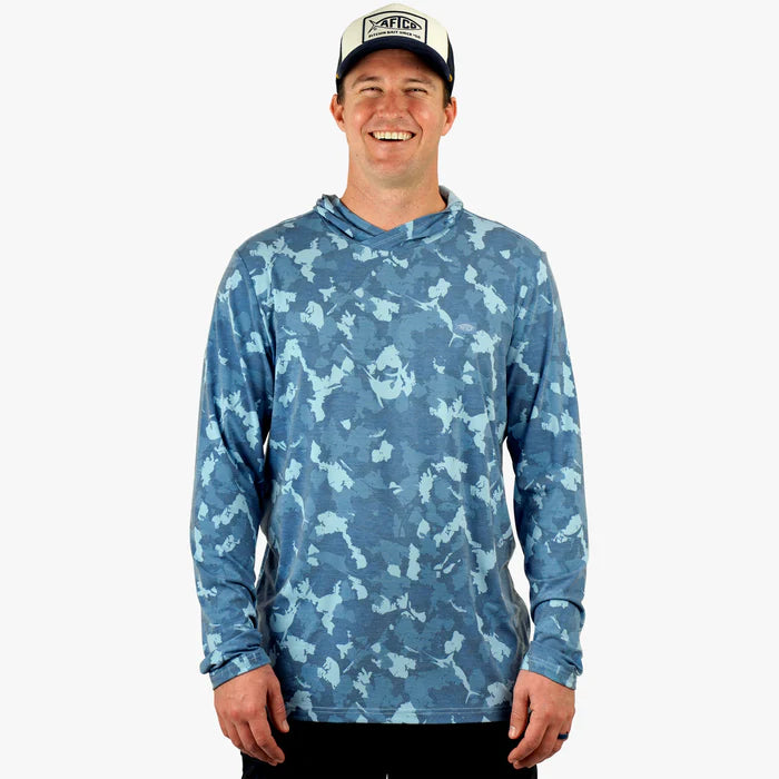 Playera AFTCO Ocean Bound Hooded Performance Shirt - Blue Grander Camo