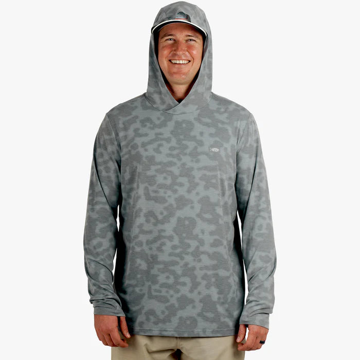 Playera AFTCO Ocean Bound Hooded Performance Shirt - Gray Upwell Camo