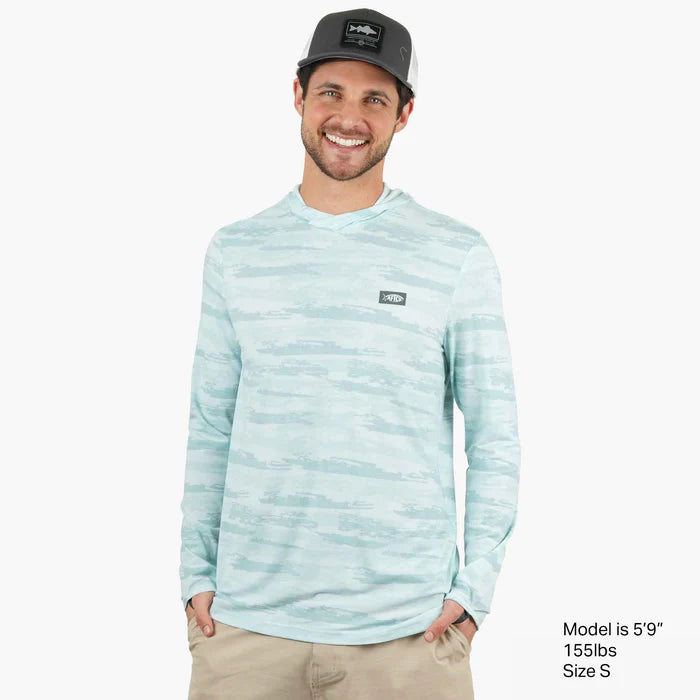 Playera AFTCO Ocean Bound Hooded Performance Shirt - Mint Shoreline Camo