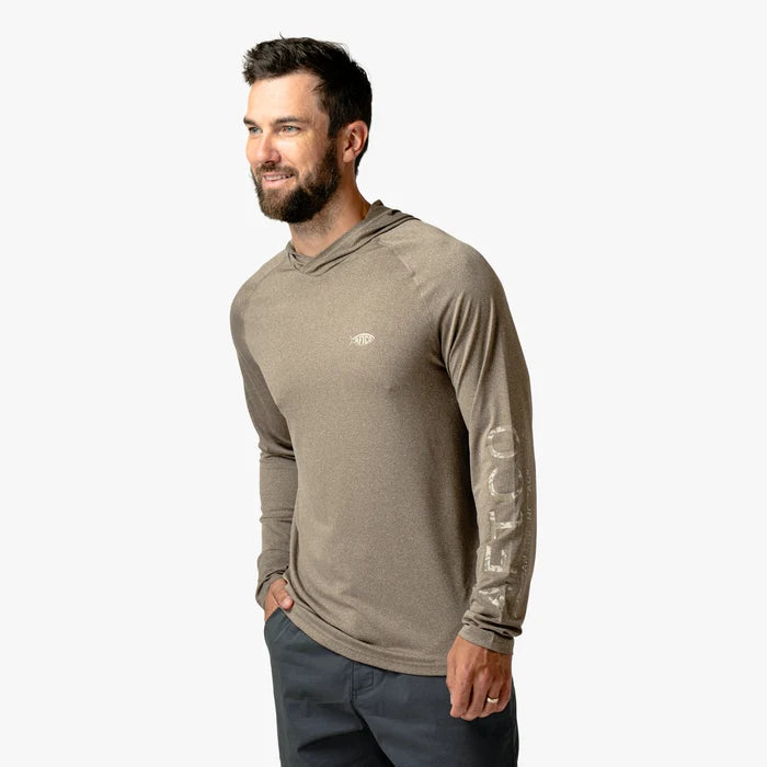 Playera Aftco Samurai Sun Protection Hoodie - Sepia Heather
