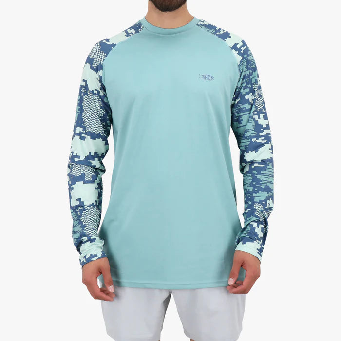 Playera Aftco Tactical Camo LS Performance Shirt - Teal Digi Camo