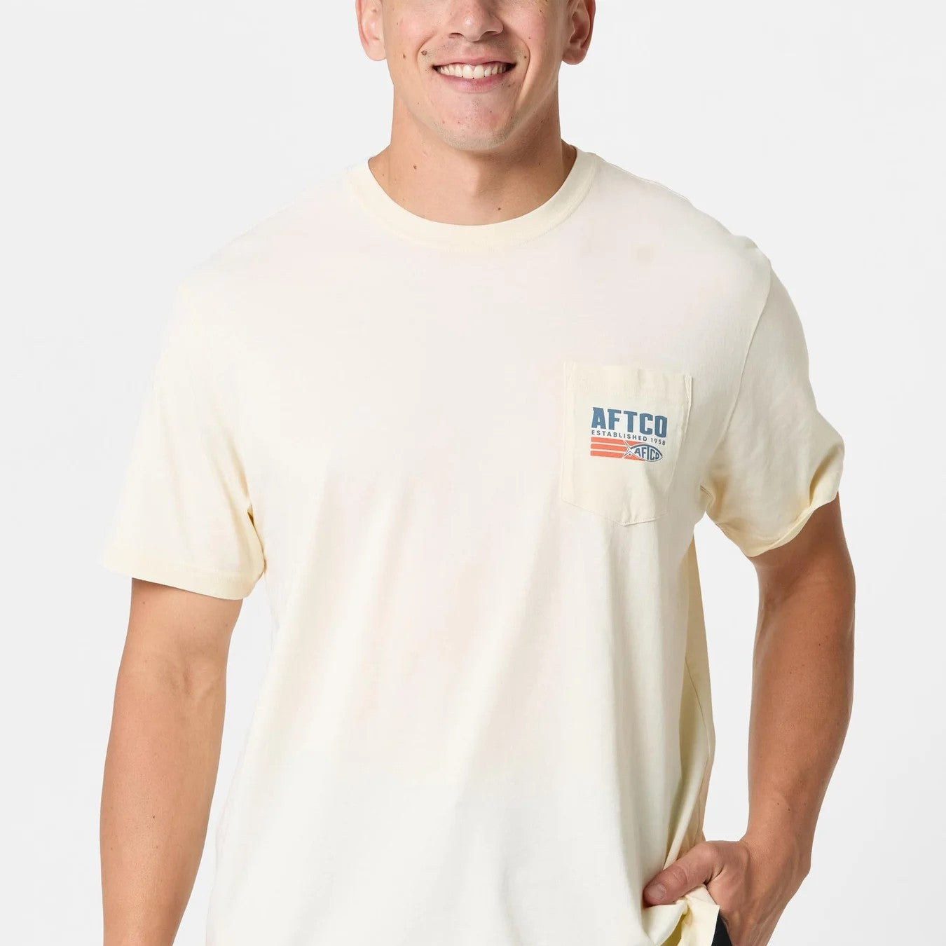 Playera Aftco Strype Short Sleeve Pocket Shirt - Cream